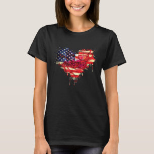 Camiseta Bandeira do Vinho Heart Usa Flag Quarto De Julho I