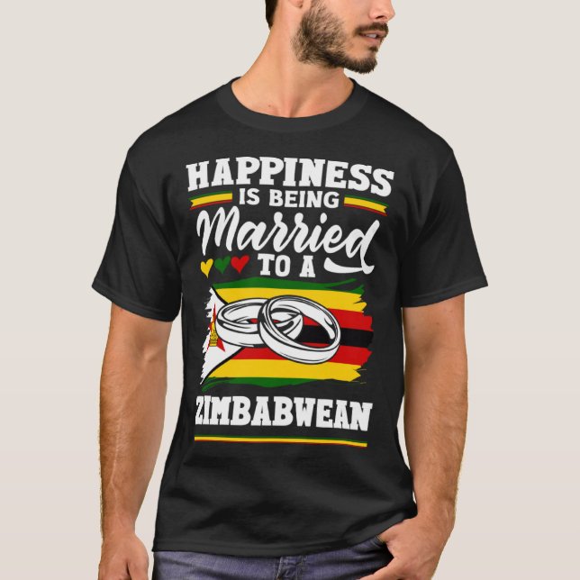 Camiseta Bandeira Do Zimbábue Casada Com Um Zimbabué (Frente)