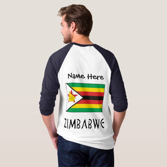 Camiseta Bandeira do Zimbábue e Zimbábue com o Nome de Home (Parte Traseira Completa)