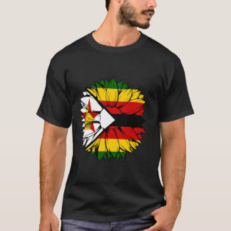 Camiseta Bandeira do Zimbábue Girassol Raízes Zimbabuianas