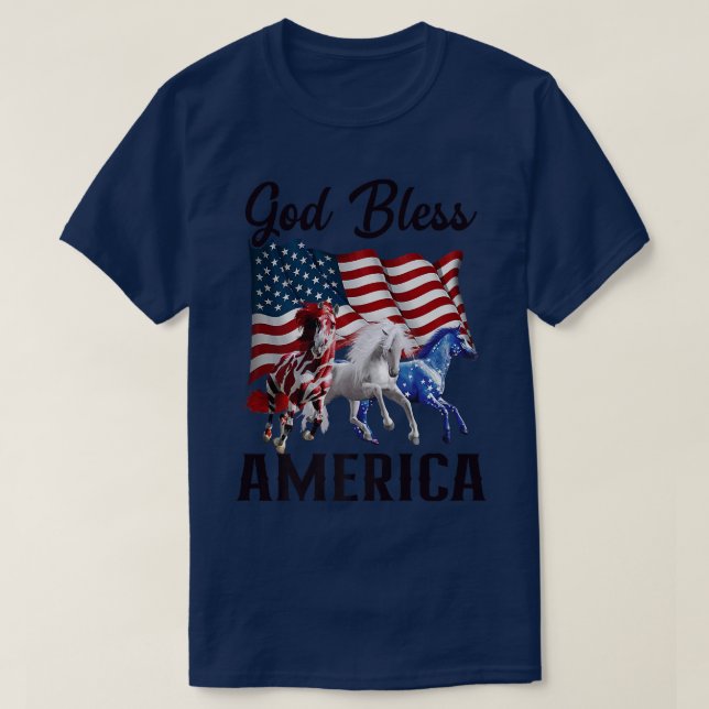 Camiseta Bandeira dos Cavalos da América do deus abençoe Qu (Frente do Design)