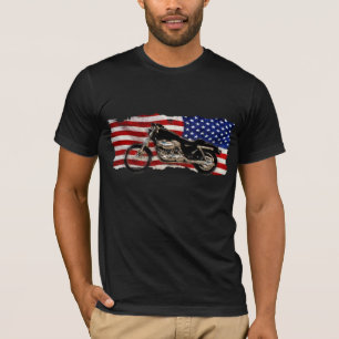 Camiseta Bandeira dos E.U., motocicleta, velomotor, porco,