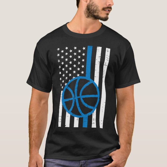 Camiseta Bandeira dos Estados Unidos Linha Azul de Basquete (Frente)
