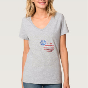 Camiseta Bandeira dos EUA americana angustiado Beijo de Láb