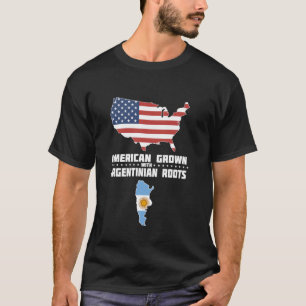 Camiseta Bandeira dos EUA Americano Crescido com Raízes Arg