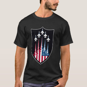 Camiseta Bandeira dos EUA Aviões de Combate Militares Patri
