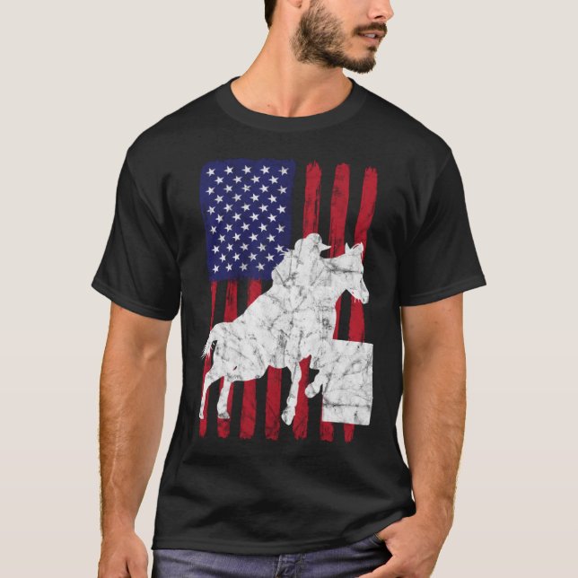 Camiseta Bandeira dos EUA Barril Corrida Cavaleiro Cavalgad (Frente)