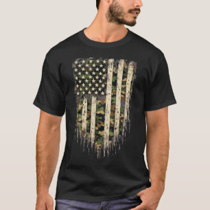 Camiseta Bandeira dos EUA Camuflada Desgastada Vintage 4 de