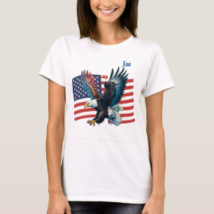 Camiseta Bandeira dos EUA com Águia Americana Feminina