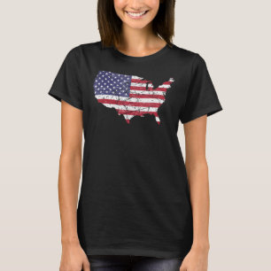 Camiseta bandeira dos EUA com mapa americano angustiado