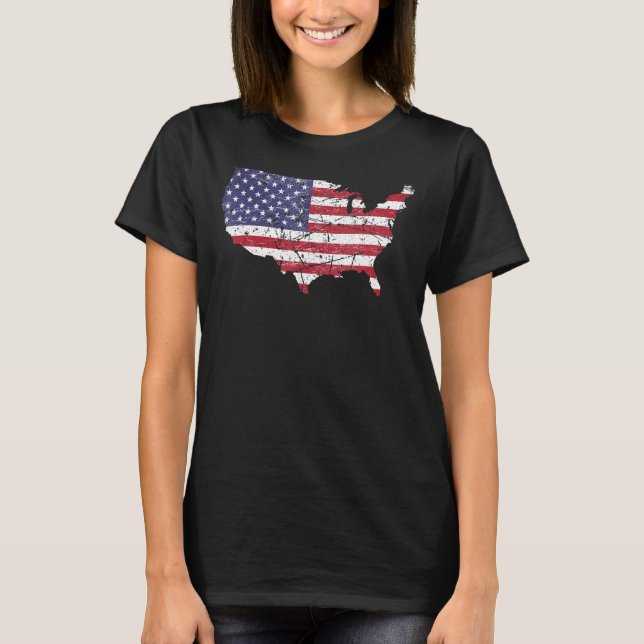 Camiseta bandeira dos EUA com mapa americano angustiado (Frente)