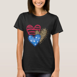 Camiseta Bandeira dos EUA Coração 4 de Julho Leopardo Patri