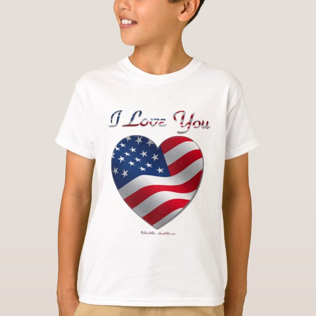 Camiseta Bandeira dos EUA Coração Eu Te Amo (Frente)