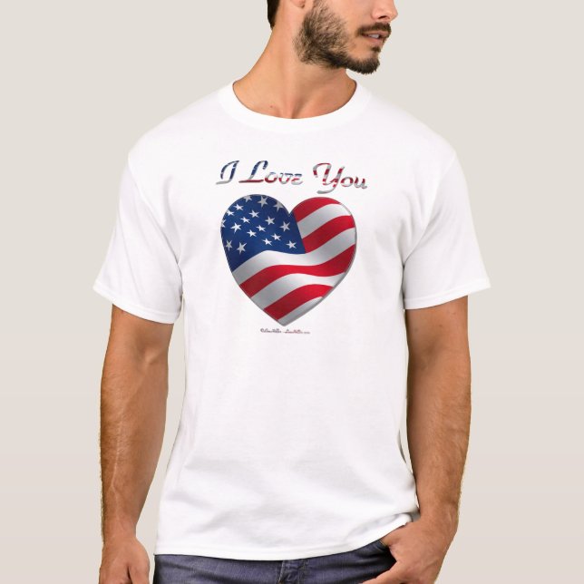 Camiseta Bandeira dos EUA Coração Eu Te Amo (Frente)