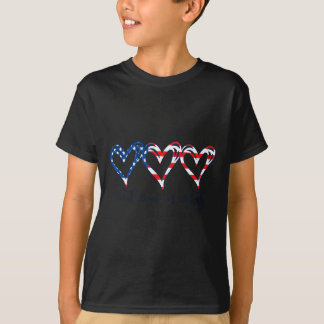 Camiseta Bandeira dos EUA Corações Patrióticos 4 de Julho T