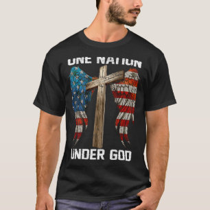 Camiseta Bandeira dos EUA Cruz da Fé Uma Nação Sob Deus Amé
