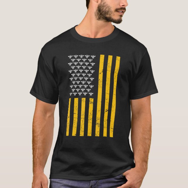 Camiseta Bandeira Dos Eua De Abelhas Com Abelhas Hobby (Frente)