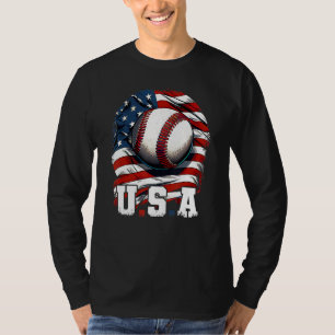 Camiseta Bandeira dos EUA de beisebol patriótico 4 de julh