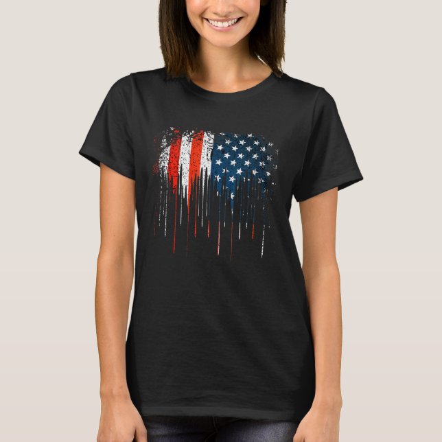 Camiseta Bandeira dos EUA Desgastada e Desbotada Esgotando  (Frente)