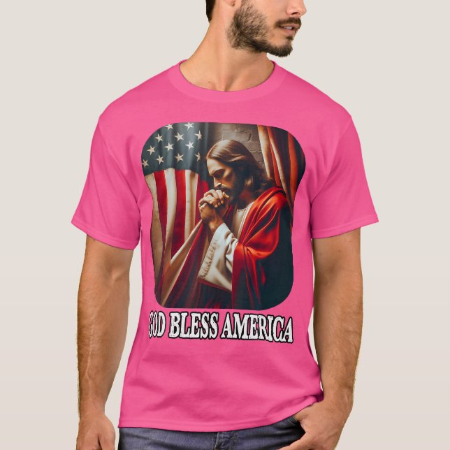 Camiseta Bandeira Dos Eua deus abençoe E Jesus Quarto De Ju (Frente)