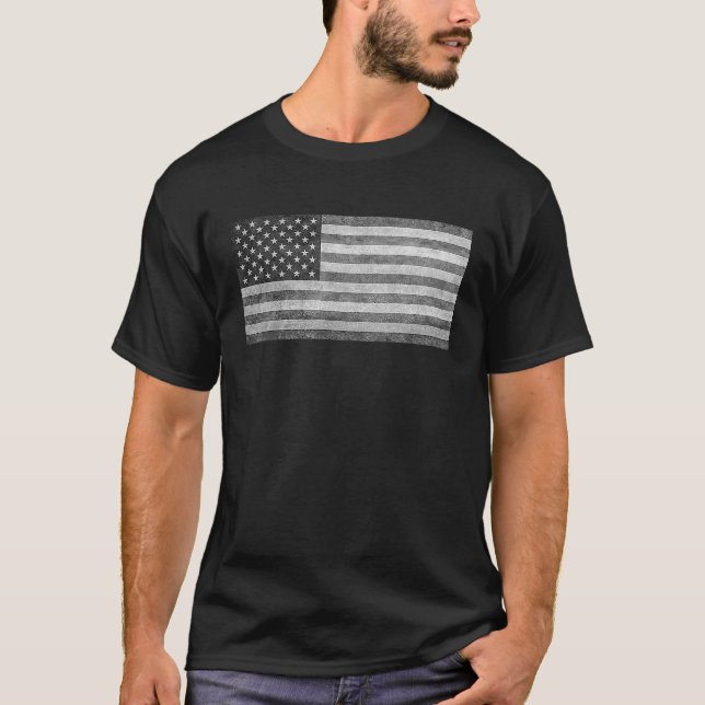 Camiseta Bandeira dos EUA em preto e branco cinzento (Frente)