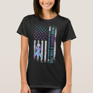 Camiseta Bandeira Dos EUA Eu Uso Roxo E Azul Claro Prevençã