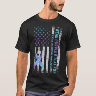 Camiseta Bandeira Dos EUA Eu Uso Roxo E Azul Claro Prevençã
