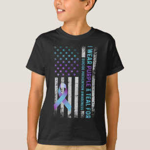 Camiseta Bandeira Dos EUA Eu Uso Roxo E Verde-água Prevençã