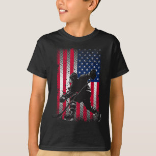 Camiseta Bandeira dos EUA Hóquei Mulheres Crianças Homens