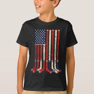 Camiseta Bandeira dos EUA hóquei sticks patriótico jogador