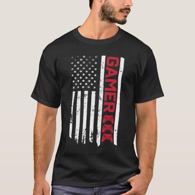 Camiseta Bandeira dos EUA para Gamer (Frente)