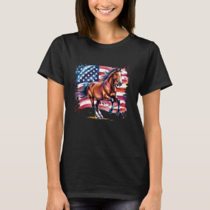 Camiseta Bandeira dos EUA Patriótica Amantes de Cavalos Dia