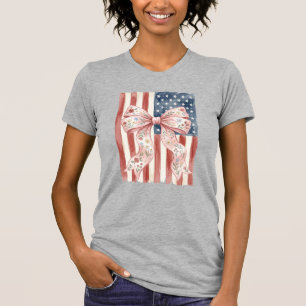Camiseta Bandeira dos EUA Patriótica Laço Rosa Coquette 4 d