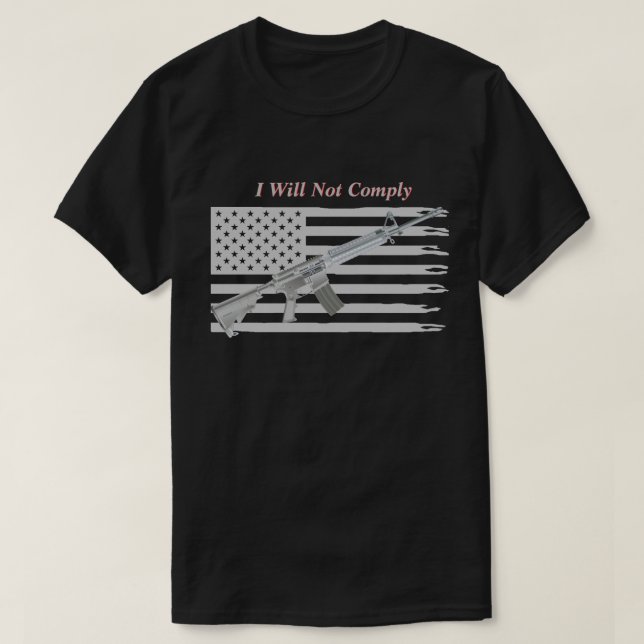 Camiseta Bandeira dos EUA riscada Eu não cumprirei a escuri (Frente do Design)
