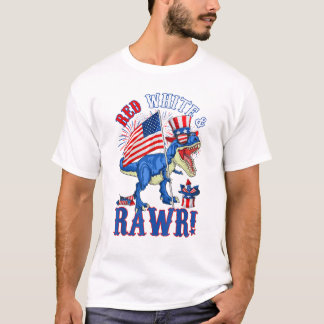 Camiseta Bandeira dos EUA Vermelha Branca e Rawr T Rex Engr