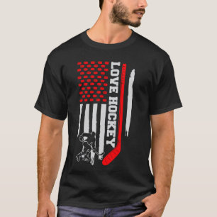 Camiseta Bandeira dos EUA Vintage Jogador de Hóquei, Taco d