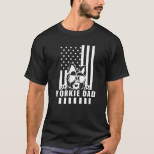 Camiseta Bandeira dos EUA Yorkie Pai Yorkshire Terrier Cach