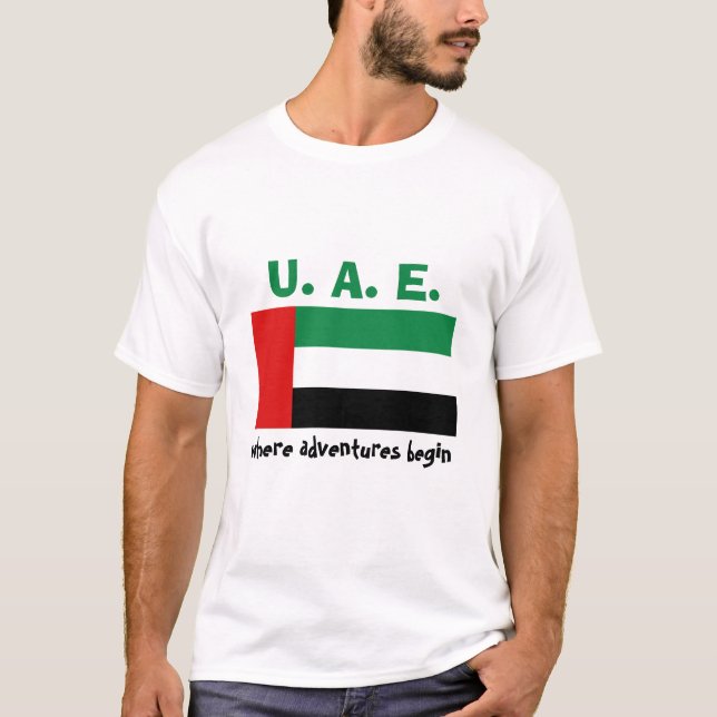 Camiseta Bandeira dos UAE + Mapa + T-shirt do texto (Frente)
