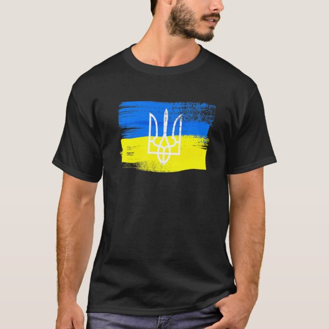 Camiseta Bandeira E Casaco De Armas Pintadas Na Ucrânia Pa (Frente)