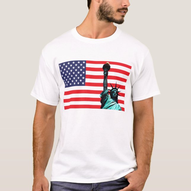 Camiseta Bandeira e estátua de liberdade dos EUA (Frente)