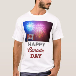 Camiseta Bandeira e Fogos de Artifício do Dia do Canadá Fel