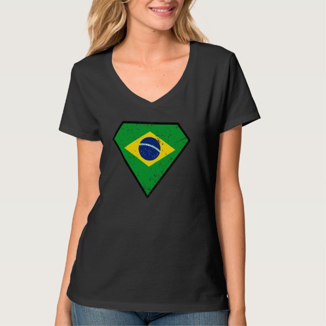 Camiseta Bandeira em Forma de Diamante do Brasil. Ef. Vinta (Frente)