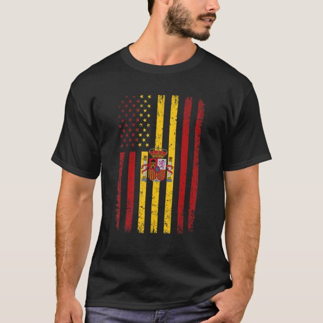 Camiseta Bandeira espanha Americana 4 de julho Bandeira Esp (Frente)
