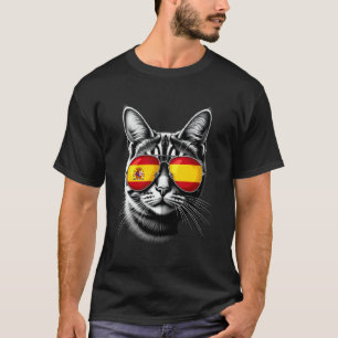 Camiseta Bandeira Espanhola Óculos de Sol Cara de Gato Band
