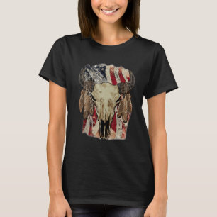 Camiseta Bandeira EUA Retro Boho Caveira Ocidental País Cow