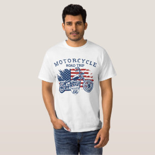 Camiseta Bandeira EUA Rota 66 Viagem de Moto