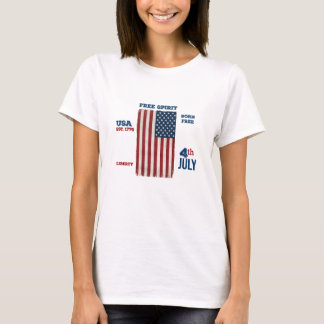 Camiseta Bandeira EUA Vintage 4 de Julho Espírito Livre Pat