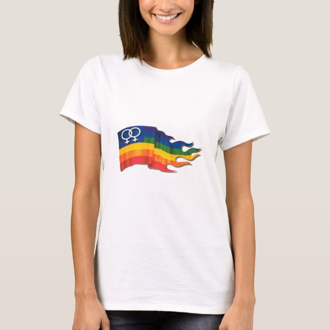 Camiseta Bandeira fêmea dobro do orgulho (Frente)