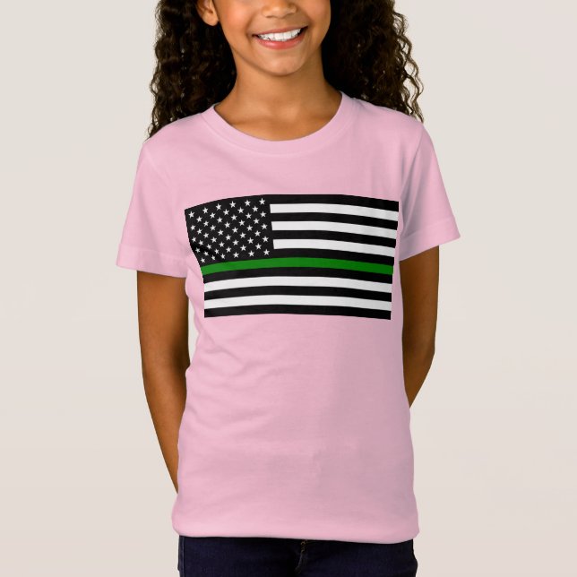 Camiseta Bandeira fina da linha verde: Veteranos militares  (Frente)