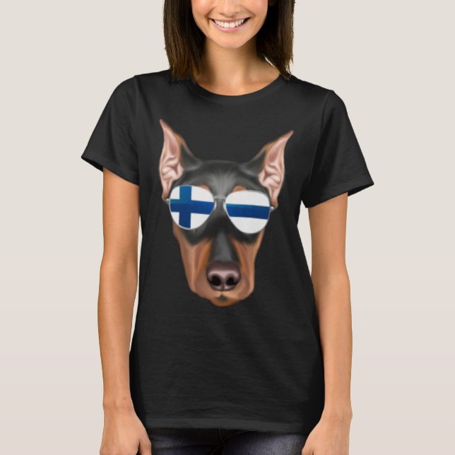 Camiseta Bandeira finlandesa Alemã Pinscher Cachorro Finlân (Frente)